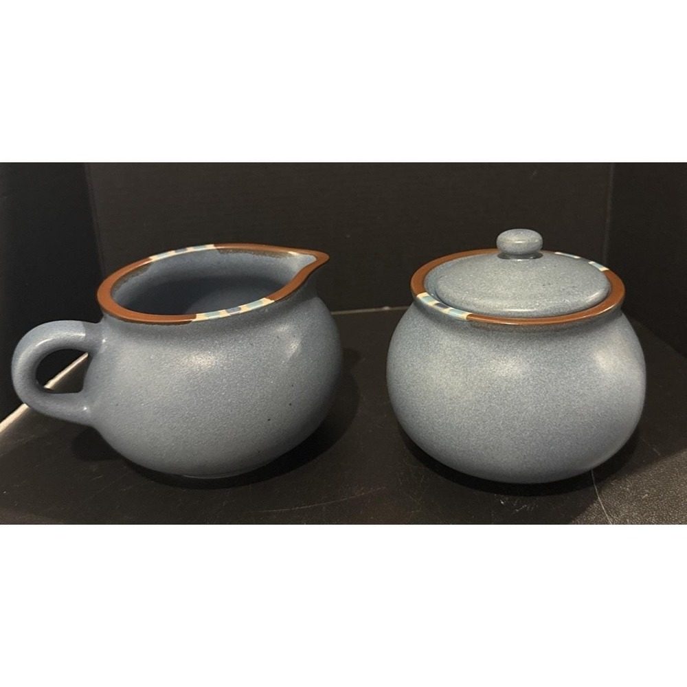 Dansk Mesa Sky Blue Sugar Creamer Set Southwestern Aztec Vintage